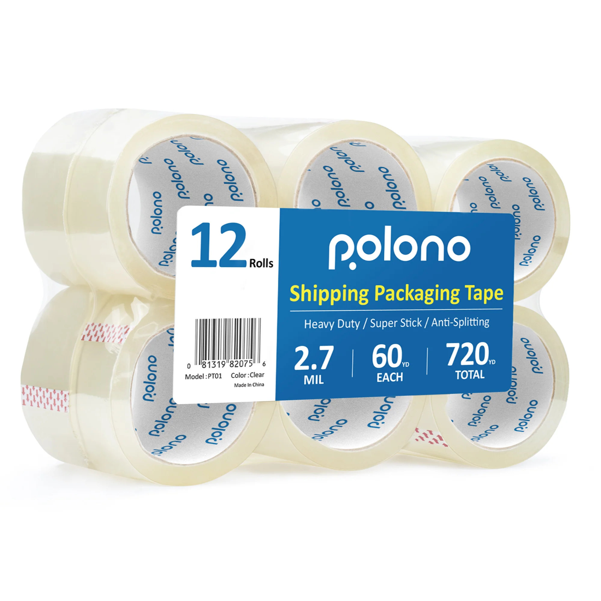 Clear Packing Tape, POLONO 12 Rolls Heavy Duty Packing Tape for Moving Boxes, 2.7 mil, 1.88" x 60 Yd, Total 720Y, Clear Packing Tape Refill for Shipping, Moving, Mailing and Storage, 3" Core - Image 9