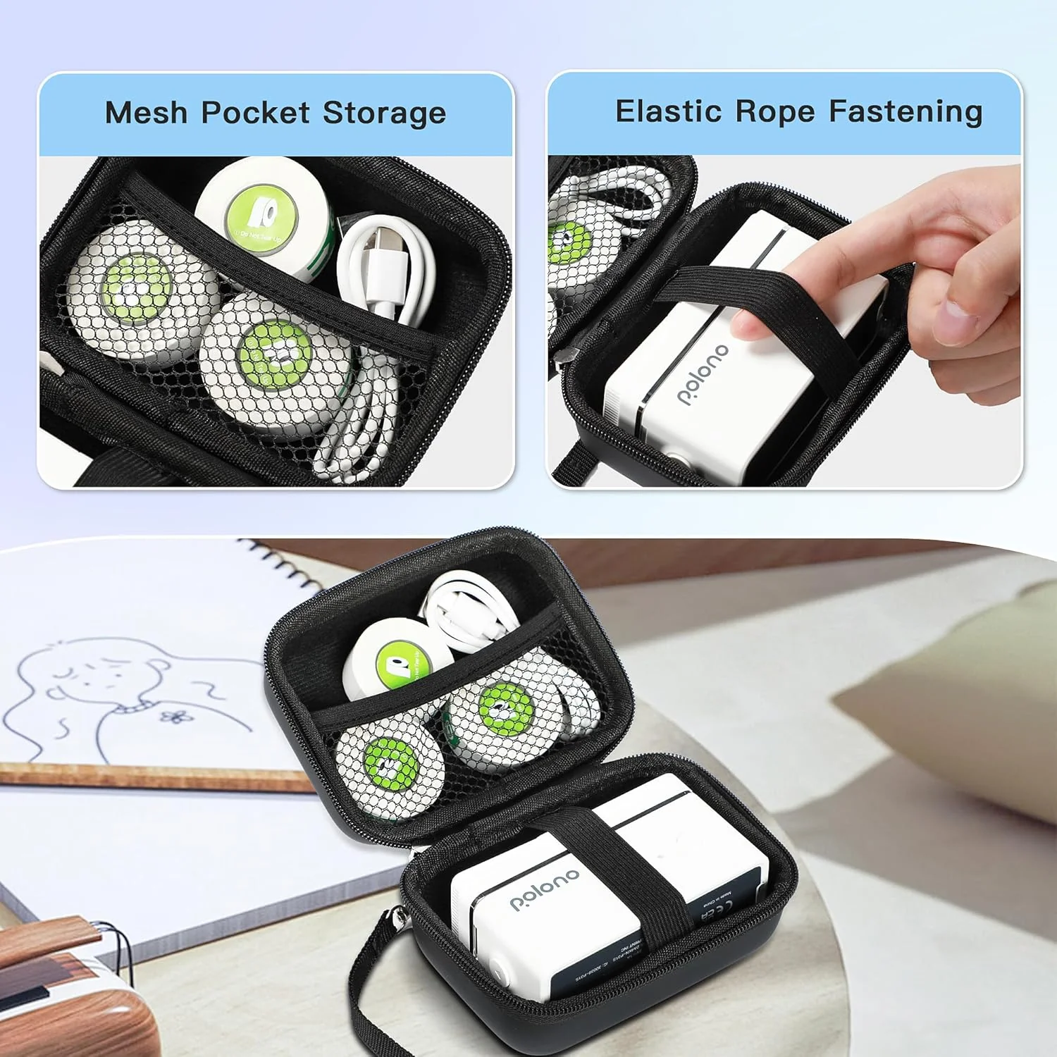 POLONO Genuine Label Printer Case for P31S & L1-A Label Makers, Hard Carry Case for Portable Sticker Printer, Black - Image 7