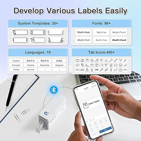 POLONO P31S Label Maker Machine with Tape, Portable Bluetooth Label Printer for Organizing Storage Office Home, Sticker Maker Mini Label Maker with Multiple Templates, Blue - Image 5