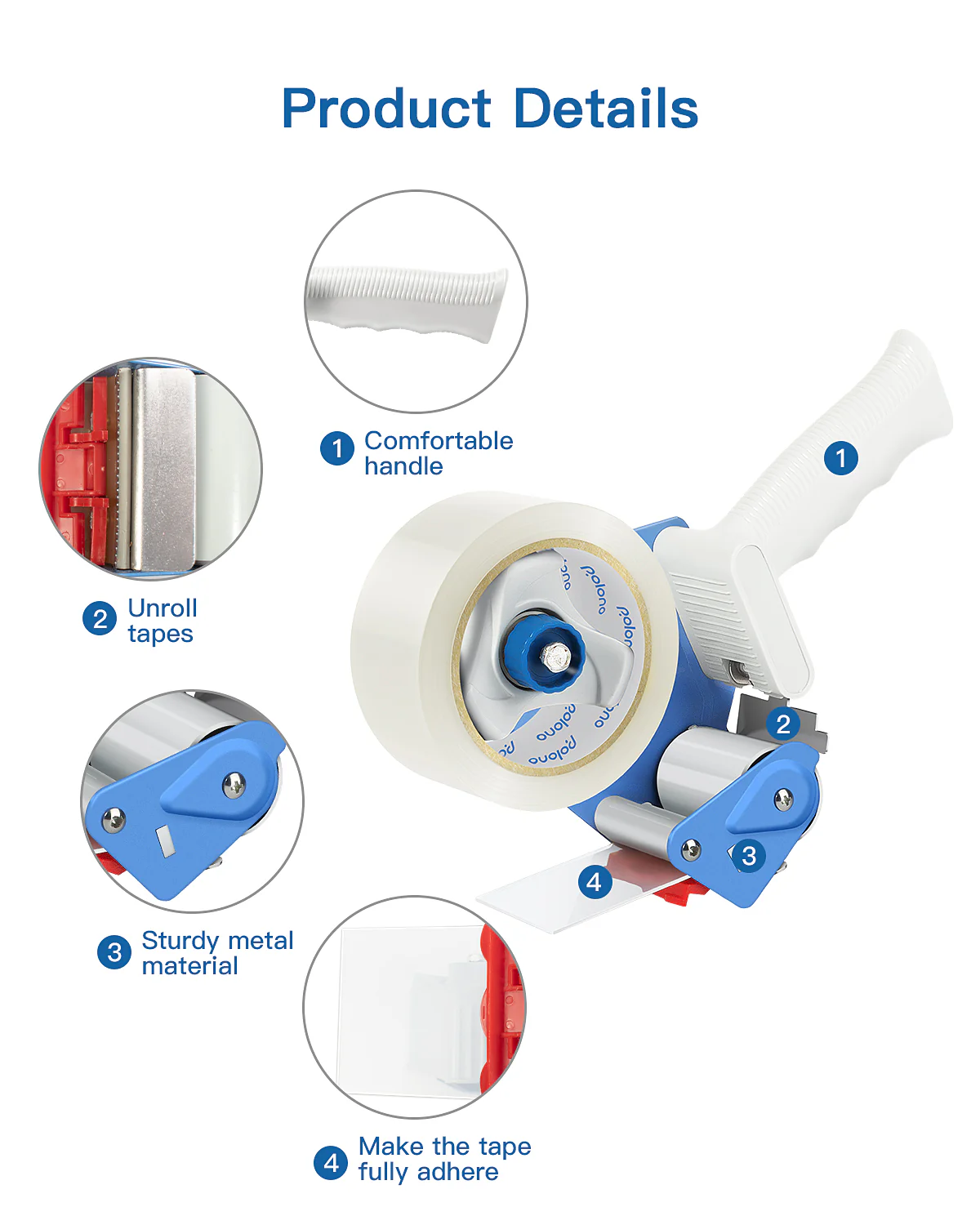Packing Tape Dispenser Gun, POLONO Tape Gun with Clear Packaging Tape for 3-Inch Paper Core Packing Tape, Lightweight Industrial Side Loading Tape Gun for Packing, Sealing, Storing, and Moving Boxes - Image 3