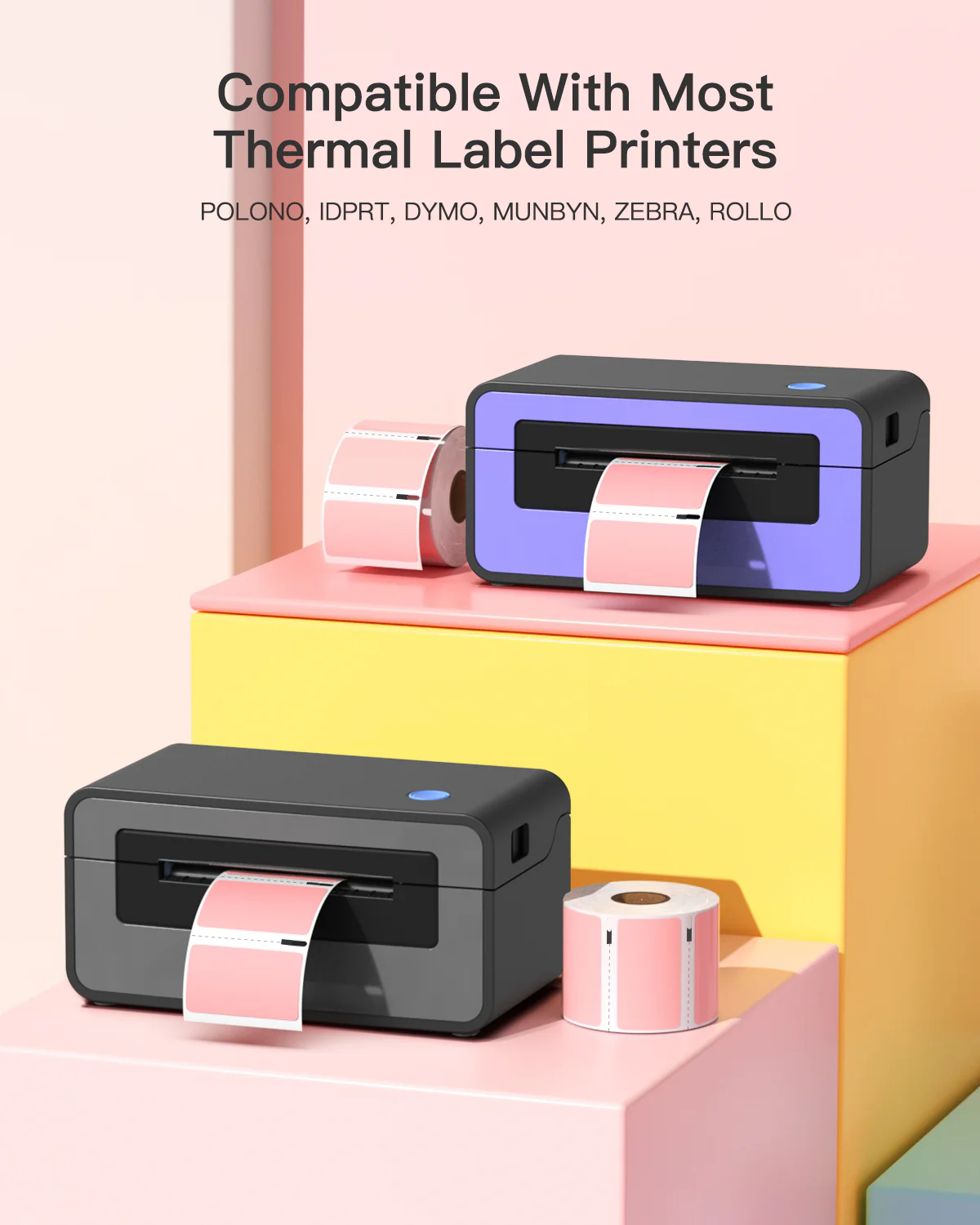 POLONO 2.25”x1.25” Direct Thermal Label, Perforated Sticker Labels for Address, UPC Barcodes, Adhesive Multipurpose Labels Compatible with Zebra,Dymo, Rollo and More Label Printers (1000 Labels, Pink) Visit the POLONO Store - Image 4