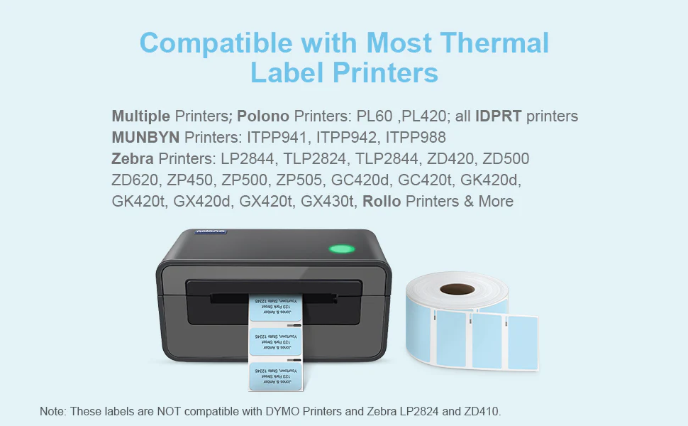POLONO 2.25”x1.25” Direct Thermal Label, Perforated Sticker Labels for Addresses, UPC Barcodes, Adhesive Multipurpose Compatible with Zebra, Dymo, Rollo Label Printers, BPA Free (1000 Labels, Blue) - Image 3