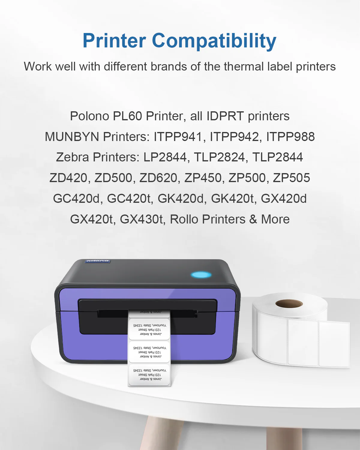 POLONO 2.25”x1.25” Direct Thermal Label, Self-Adhesive Address Shipping Thermal Stickers, UPC Barcodes, Adhesive Multi-Purpose Labels Compatible with Zebra & Rollo Label Printers (1000 Labels, White) - Image 3