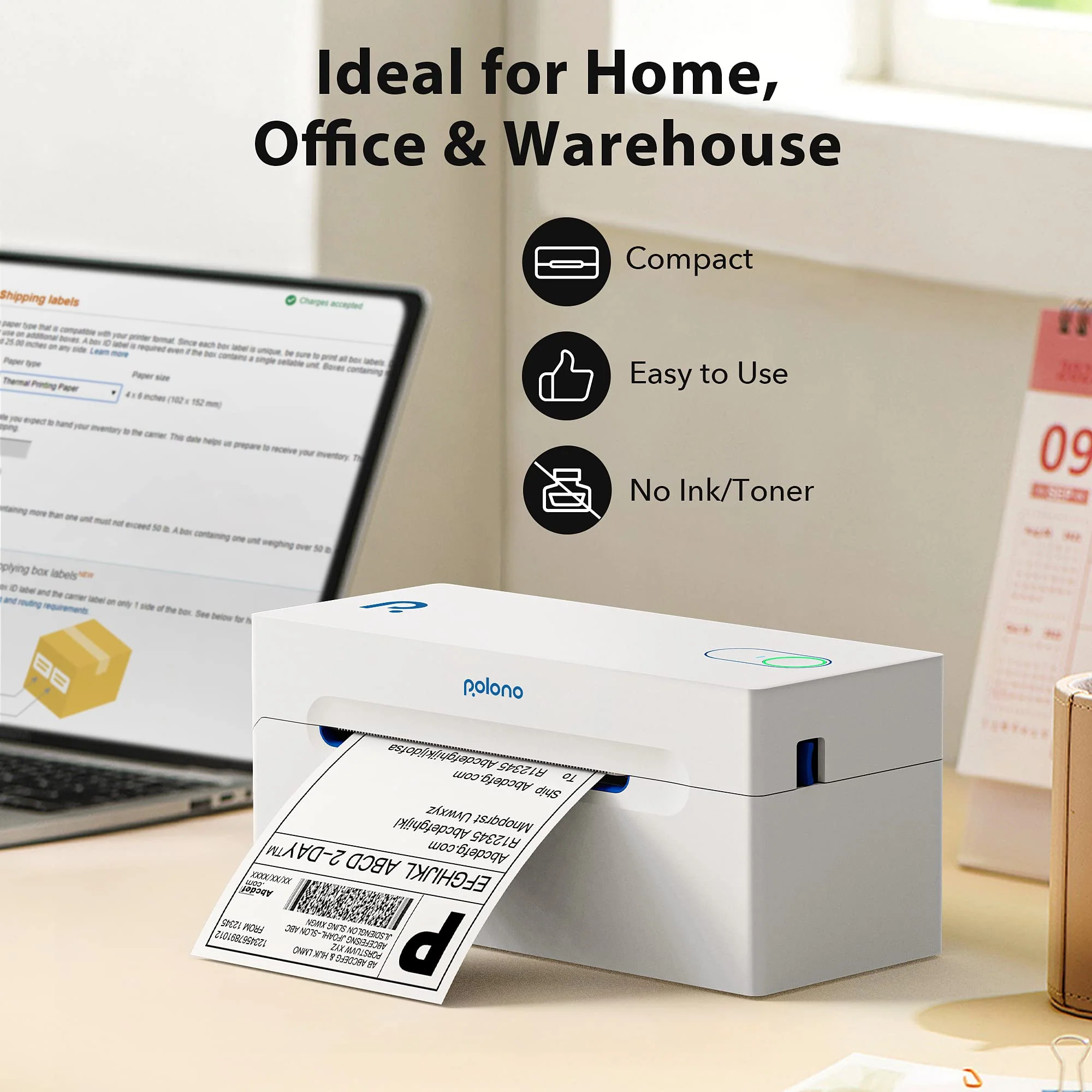 POLONO Bluetooth Thermal Shipping Label Printer, Wireless 4x6 Shipping Label Printer for Small Business, Support Android, iPhone, Windows, and Mac, Widely Used for Ebay, Amazon, Shopify, Etsy, USPS - Image 3