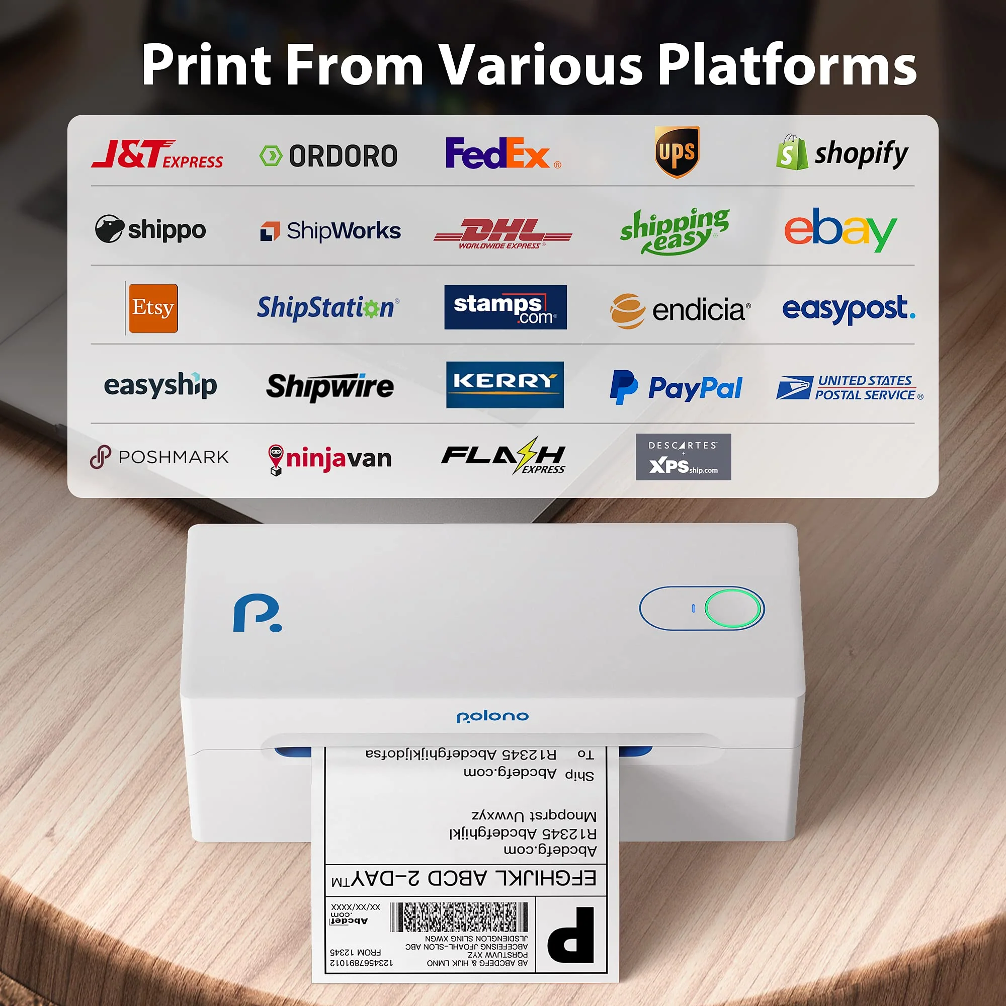 POLONO Bluetooth Thermal Shipping Label Printer, Wireless 4x6 Shipping Label Printer for Small Business, Support Android, iPhone, Windows, and Mac, Widely Used for Ebay, Amazon, Shopify, Etsy, USPS - Image 4