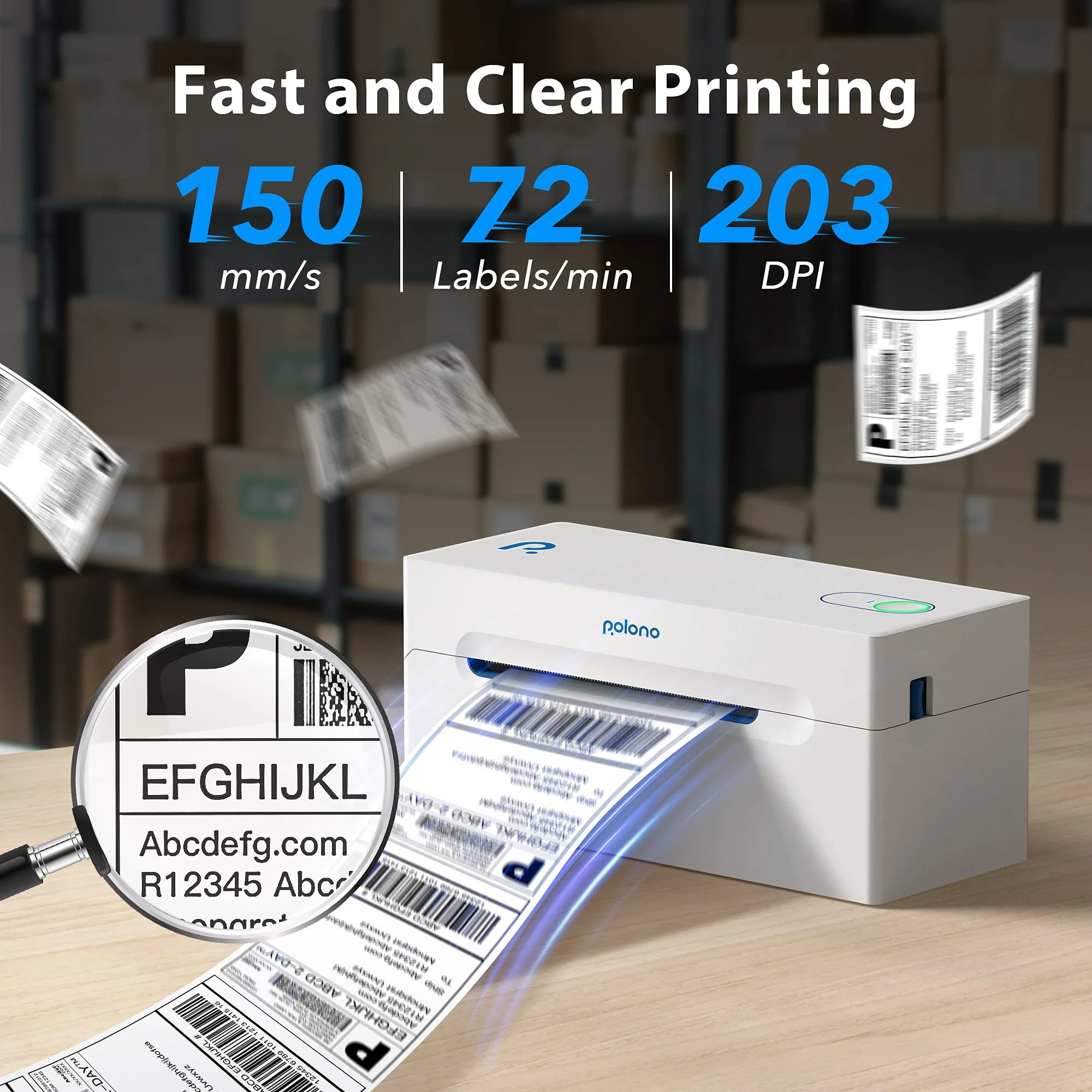 POLONO Bluetooth Thermal Shipping Label Printer, Wireless 4x6 Shipping Label Printer for Small Business, Support Android, iPhone, Windows, and Mac, Widely Used for Ebay, Amazon, Shopify, Etsy, USPS - Image 5