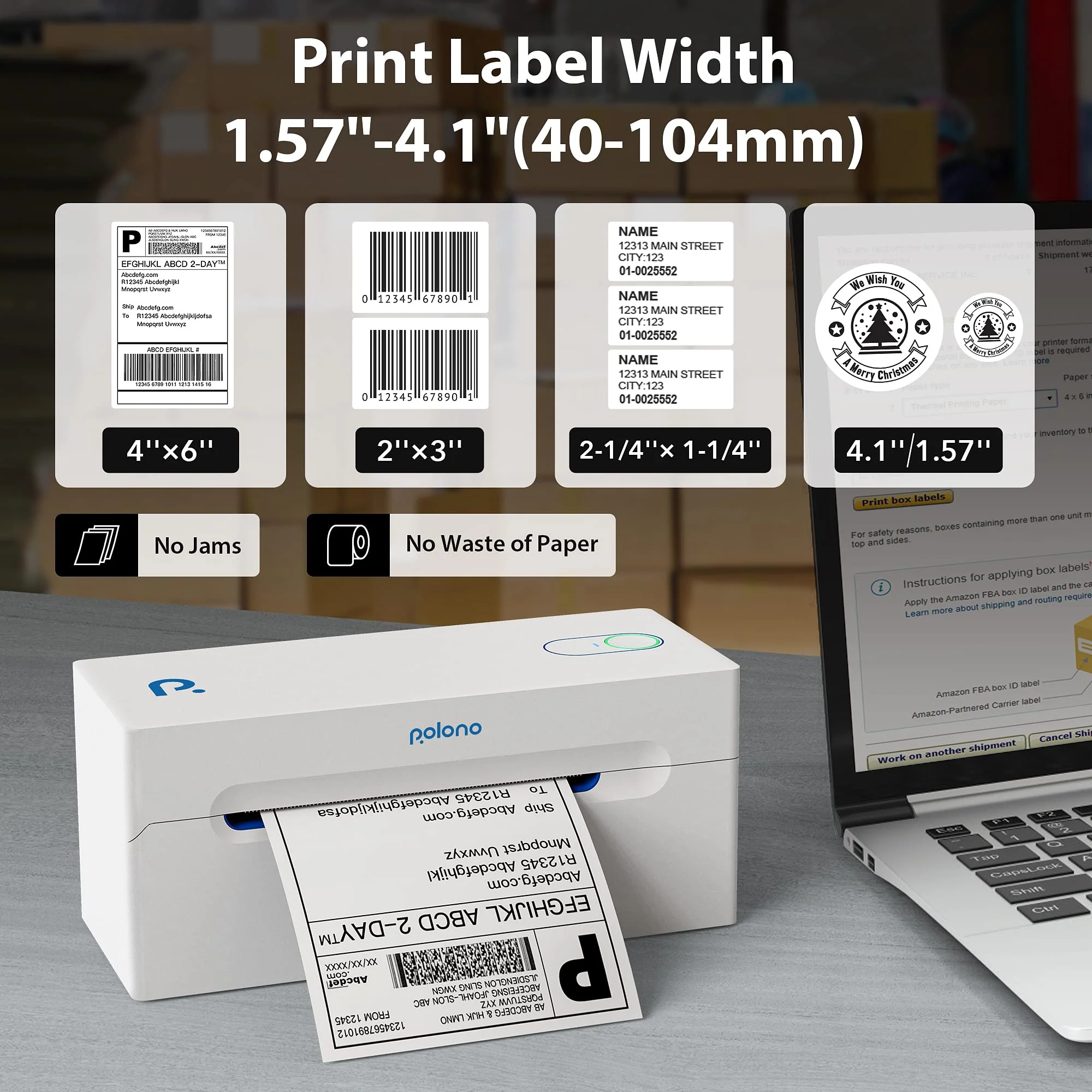 POLONO Bluetooth Thermal Shipping Label Printer, Wireless 4x6 Shipping Label Printer for Small Business, Support Android, iPhone, Windows, and Mac, Widely Used for Ebay, Amazon, Shopify, Etsy, USPS - Image 6