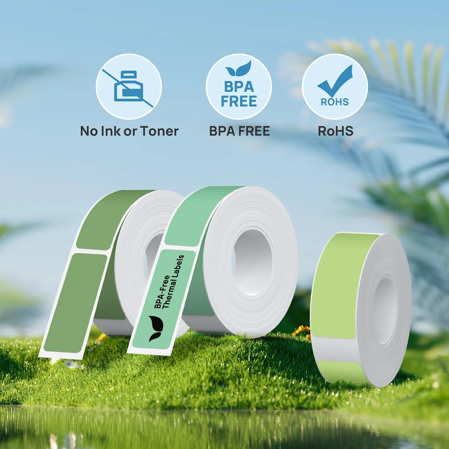 POLONO Genuine P31S Label Maker Tape, Labels Refill for Home/Office, 14x40mm(0.55"x1.57"), Compatible with P31S Label Maker, 540 Labels/3 Roll, Light Green/Green/Dark Green - Image 7