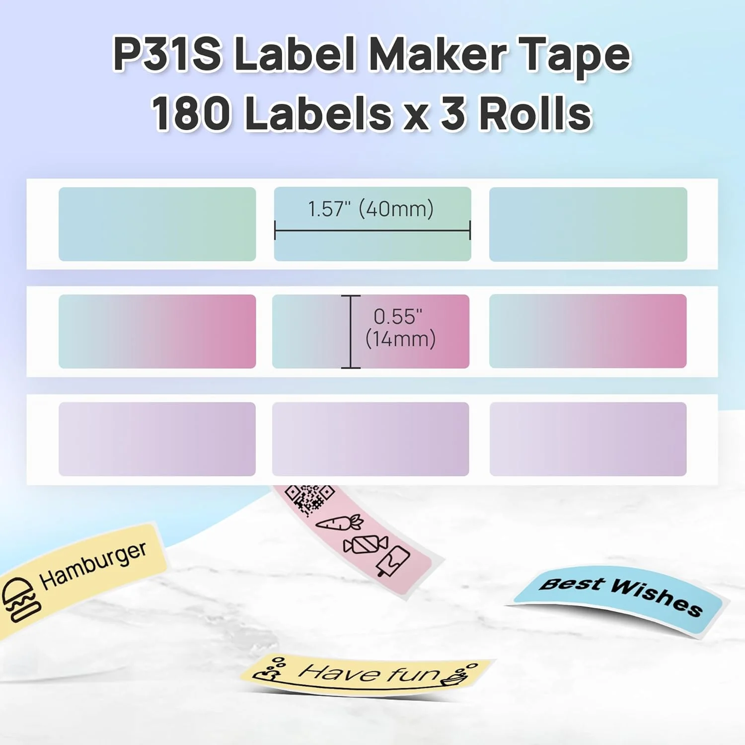 POLONO Genuine P31S Label Maker Tape, Self-Adhesive Label Tape, 14x40mm(0.55"x1.57"), Compatible with P31S Label Maker, 540 Labels/3 Roll, Nebula/Galaxy Series Pattern - Image 2