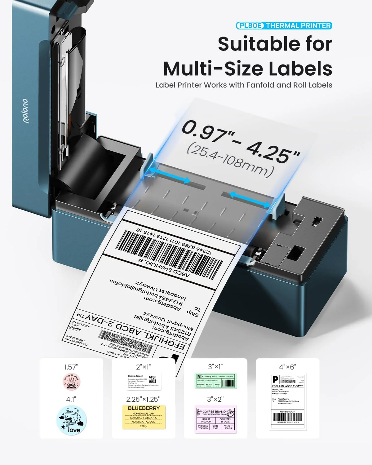 POLONO PL80e Bluetooth Thermal Shipping Label Printer, Blue - Image 5