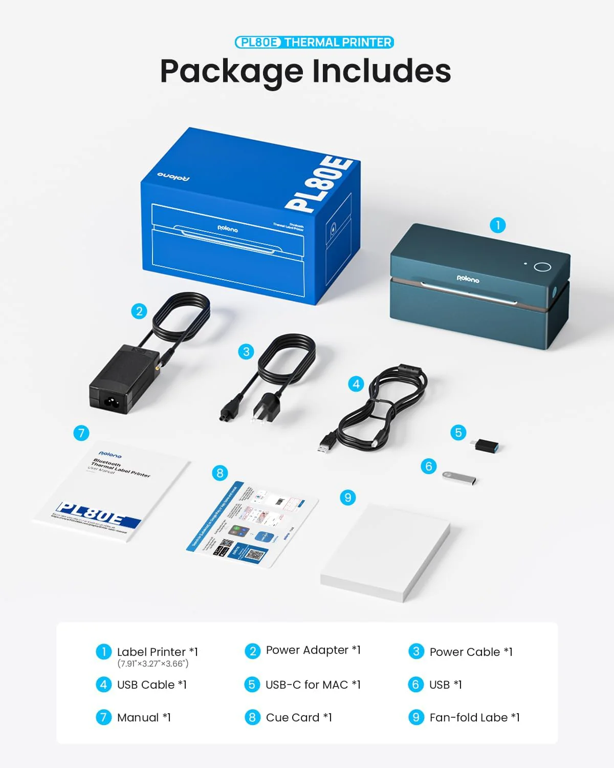 POLONO PL80e Bluetooth Thermal Shipping Label Printer, Blue - Image 6