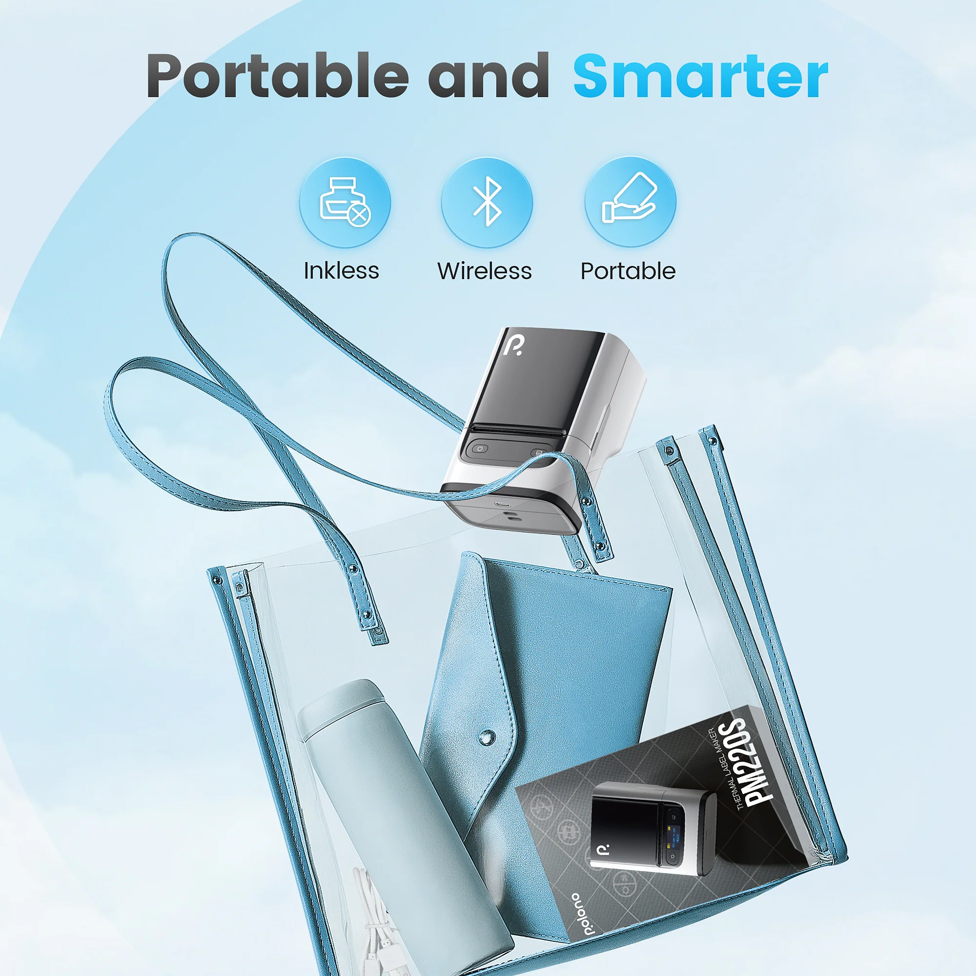 POLONO PM220S Label Maker, Barcode Label Printer Bluetooth Portable Thermal Printer - Image 7