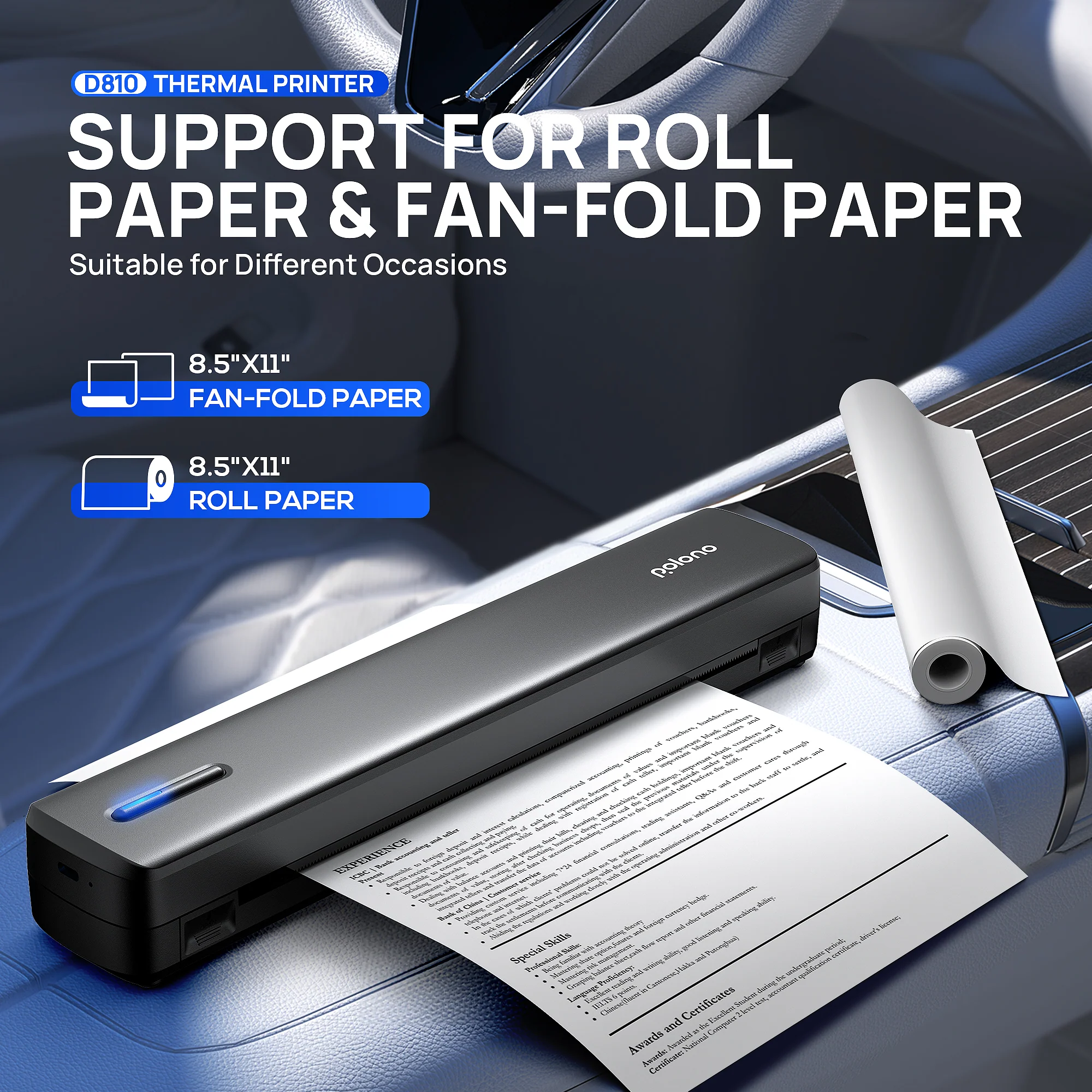 POLONO Portable Printer Wireless for Travel, D810 Bluethooth Thermal Printer Support for 8.5"x11" US Letter - Image 5