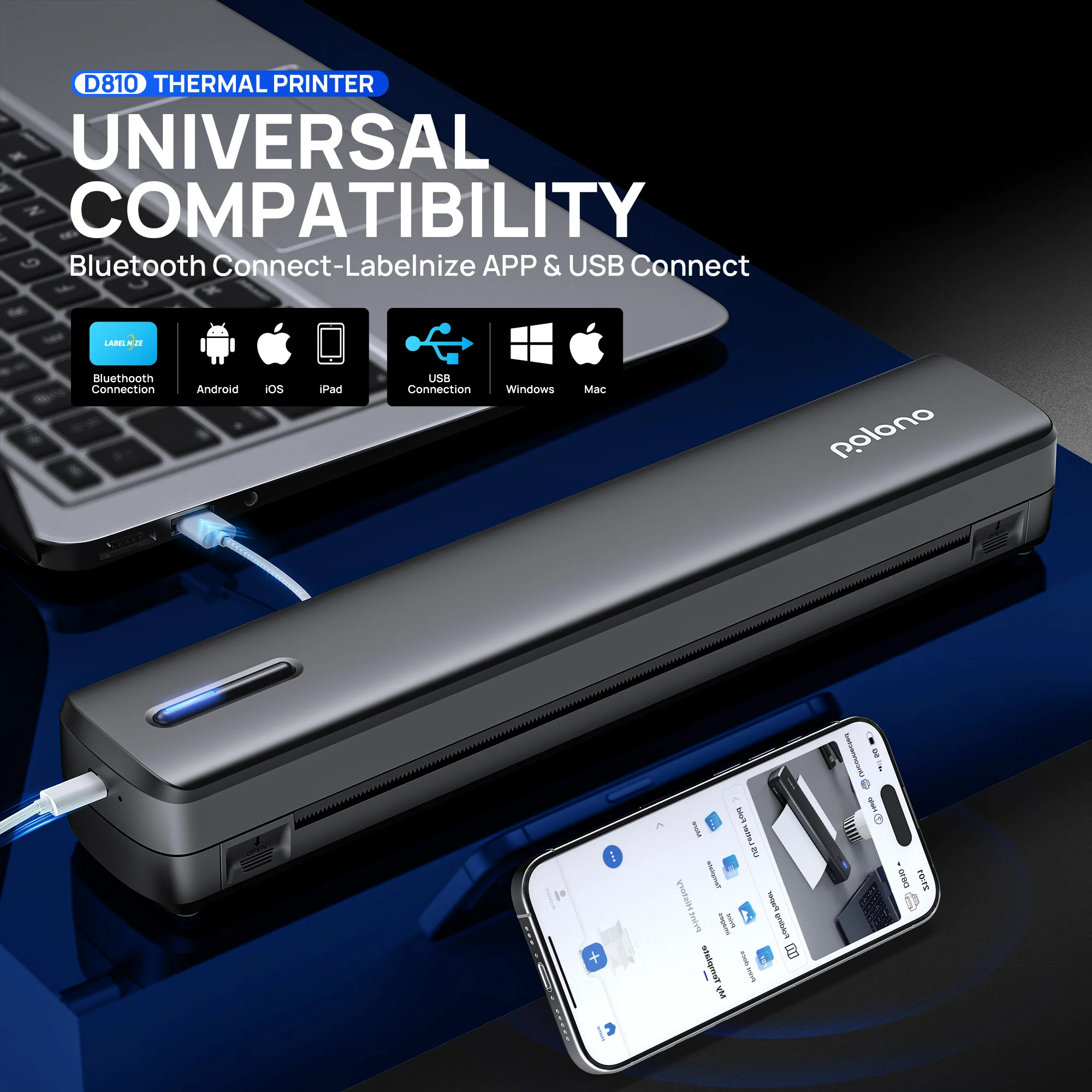 POLONO Portable Printer Wireless for Travel, D810 Bluethooth Thermal Printer Support for 8.5"x11" US Letter - Image 6